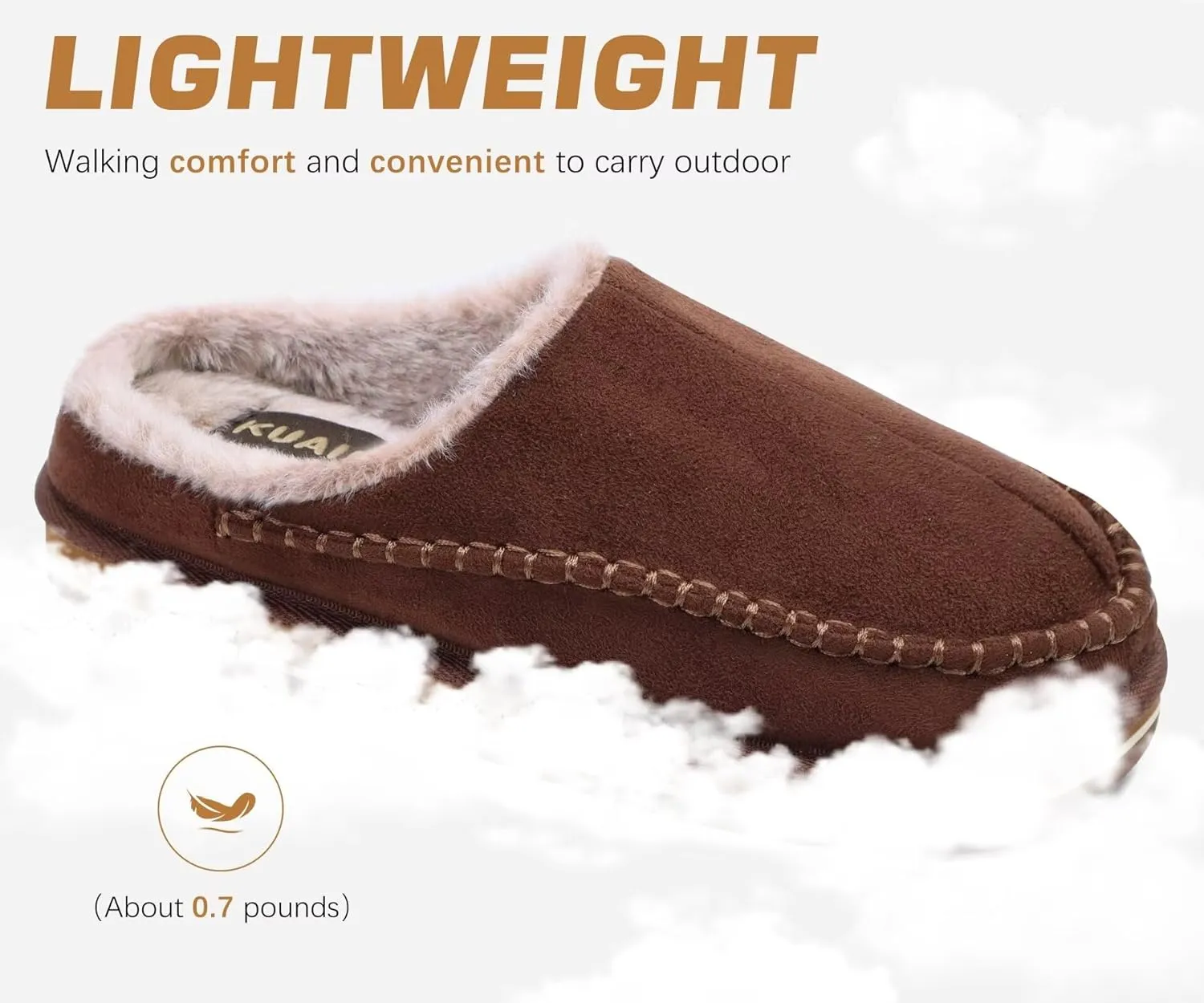 KuaiLu Mens Clog Slippers with Arch Support Suede Faux Fur Memory Foam Warm House Shoes Comfortable Slip-on Mans Bedroom Indoor Outdoor Slippers Rubber Sole Size 7-16