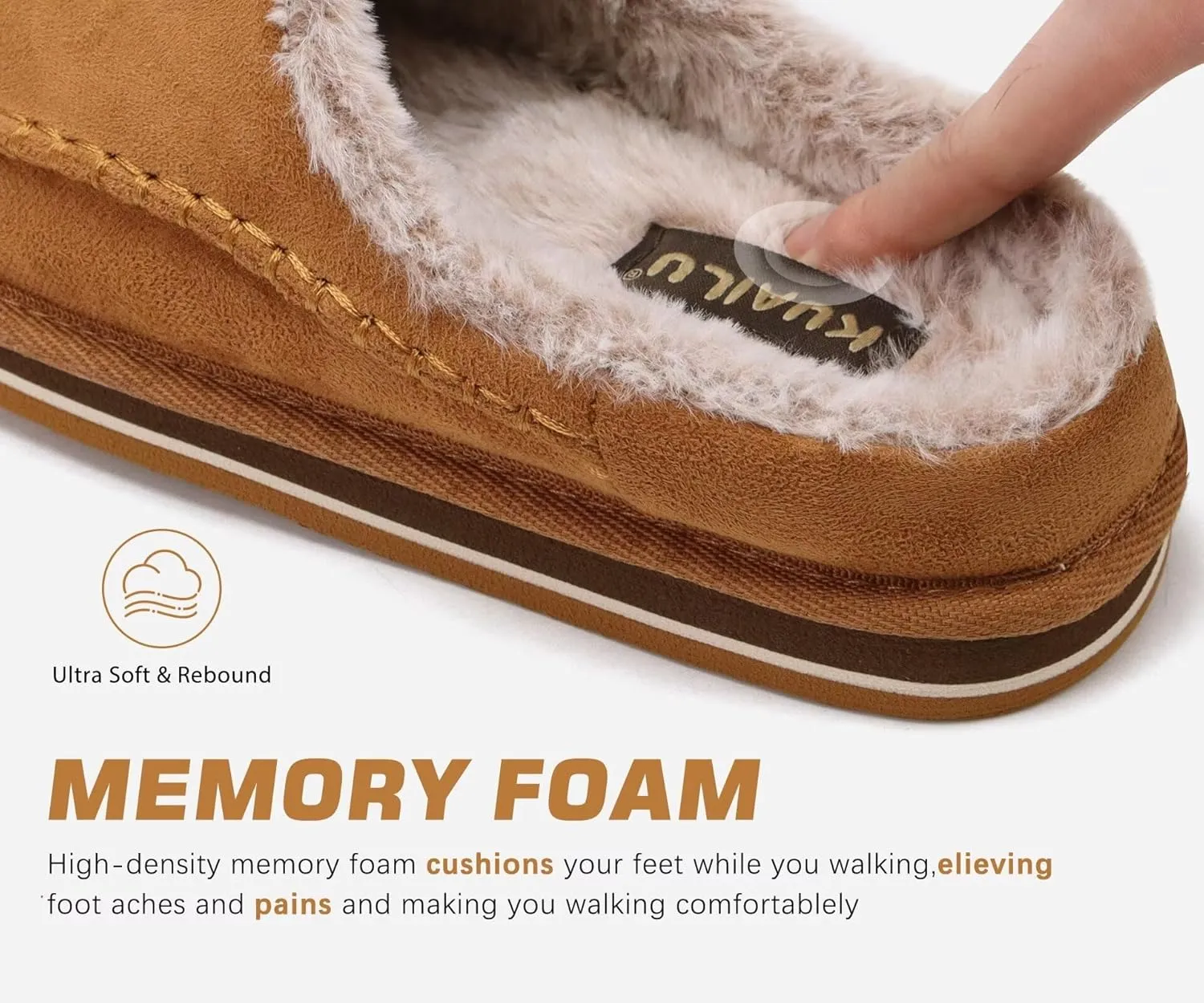 KuaiLu Mens Clog Slippers with Arch Support Suede Faux Fur Memory Foam Warm House Shoes Comfortable Slip-on Mans Bedroom Indoor Outdoor Slippers Rubber Sole Size 7-16