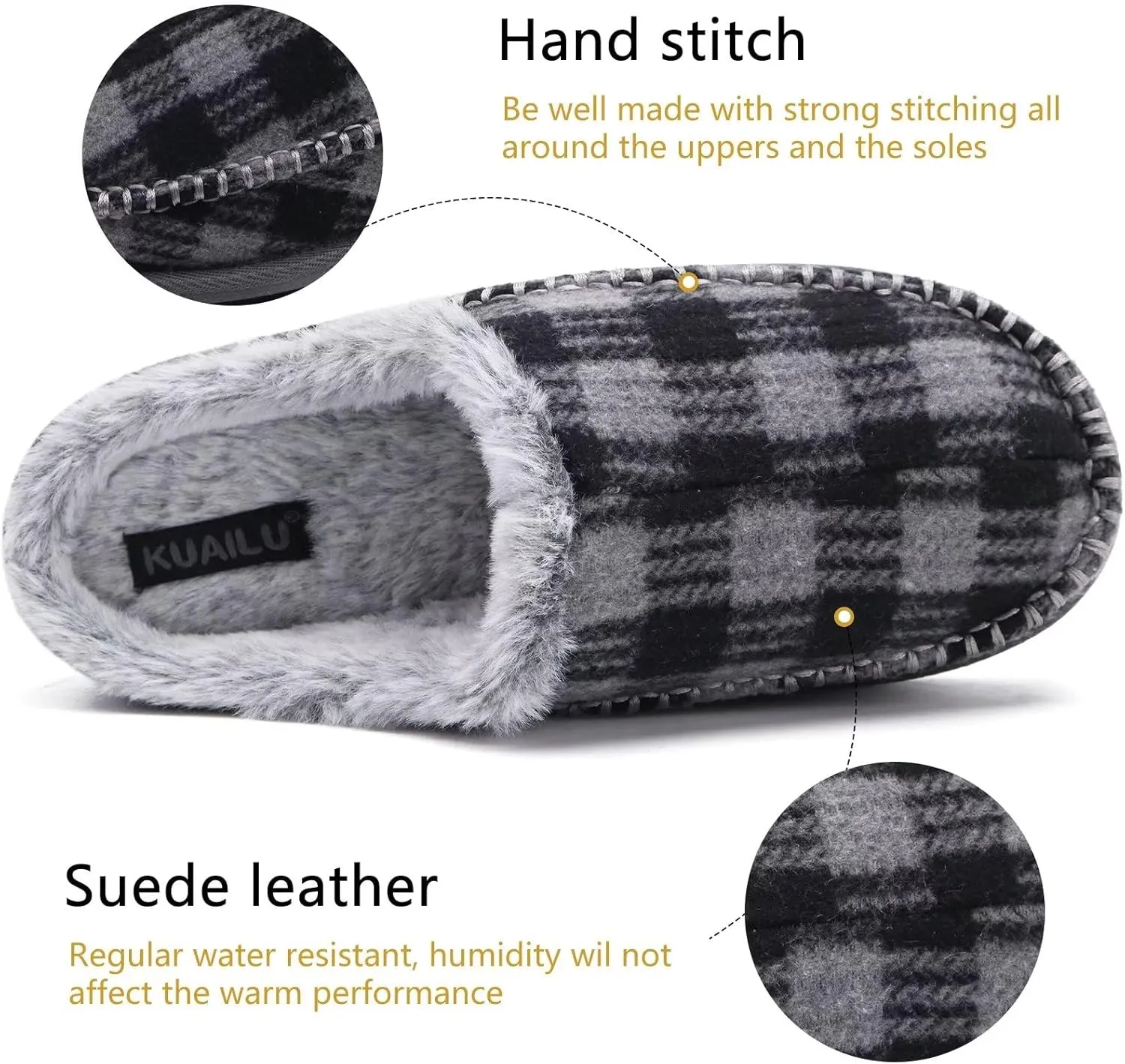 KuaiLu Mens Clog Slippers with Arch Support Suede Faux Fur Memory Foam Warm House Shoes Comfortable Slip-on Mans Bedroom Indoor Outdoor Slippers Rubber Sole Size 7-16