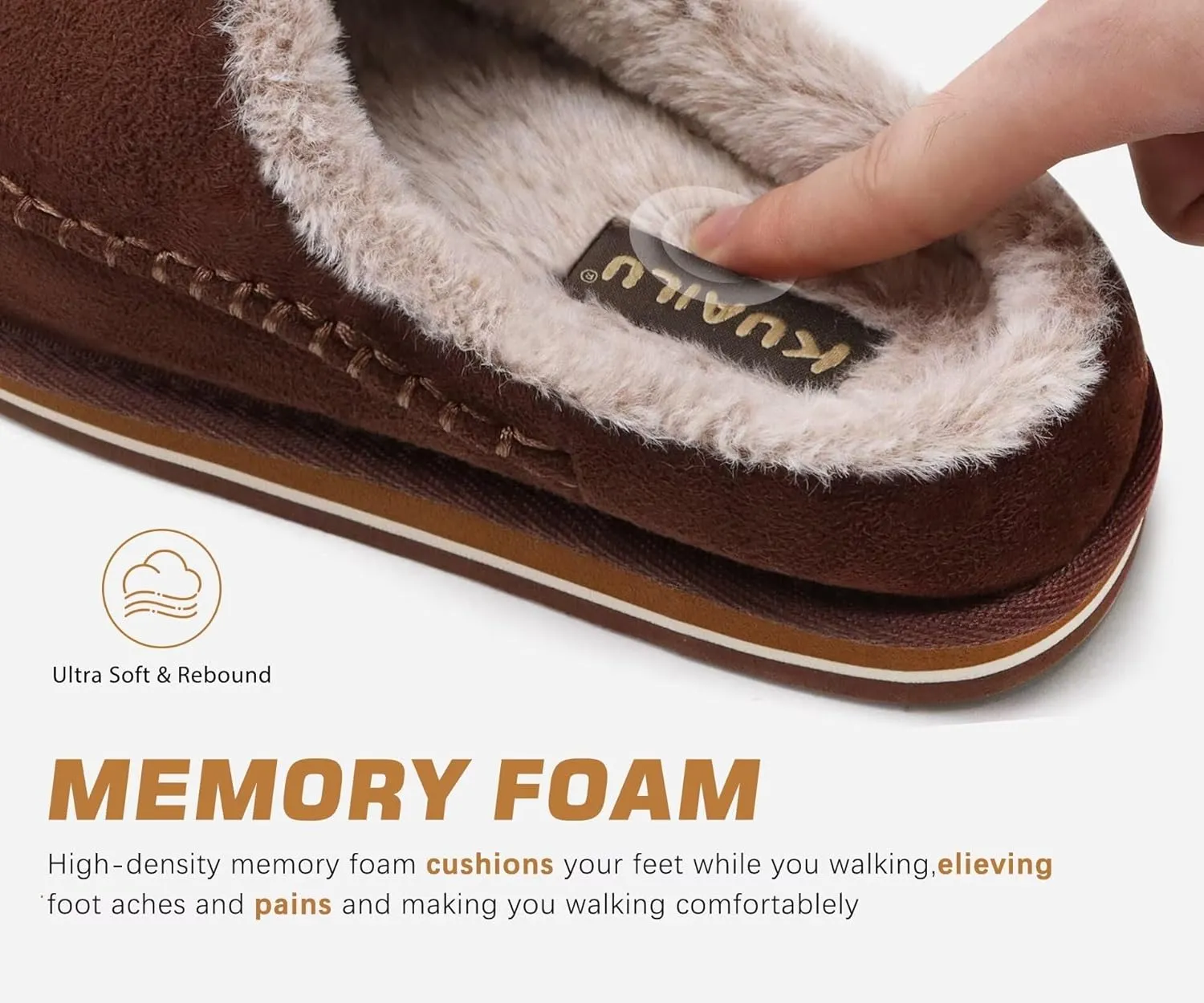 KuaiLu Mens Clog Slippers with Arch Support Suede Faux Fur Memory Foam Warm House Shoes Comfortable Slip-on Mans Bedroom Indoor Outdoor Slippers Rubber Sole Size 7-16