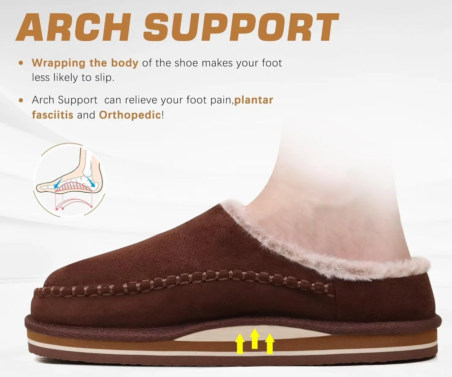 KuaiLu Mens Clog Slippers with Arch Support Suede Faux Fur Memory Foam Warm House Shoes Comfortable Slip-on Mans Bedroom Indoor Outdoor Slippers Rubber Sole Size 7-16