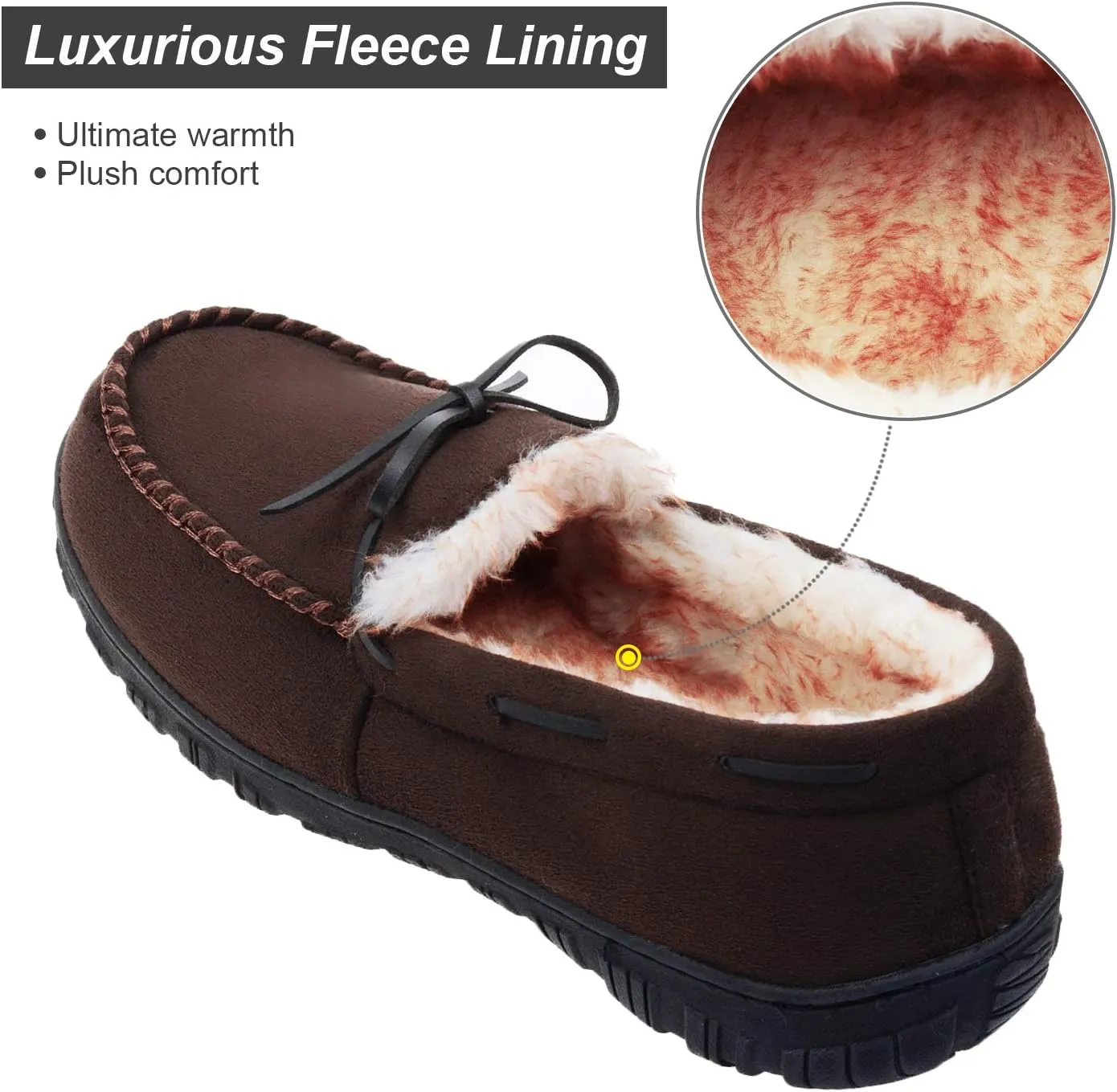 LA PLAGE Men's Moccasin Slippers Memory Foam Warm Plush House Slippers, Indoor Outdoor Comfortable Winter House Shoes