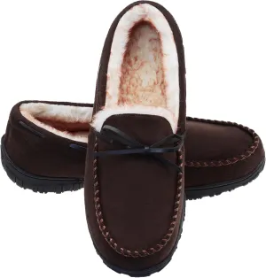 LA PLAGE Men's Moccasin Slippers Memory Foam Warm Plush House Slippers, Indoor Outdoor Comfortable Winter House Shoes