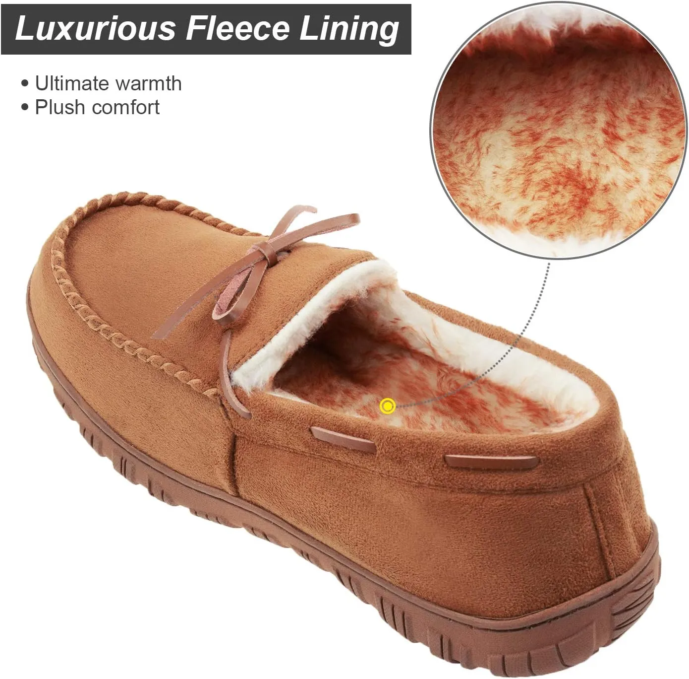 LA PLAGE Men's Moccasin Slippers Memory Foam Warm Plush House Slippers, Indoor Outdoor Comfortable Winter House Shoes