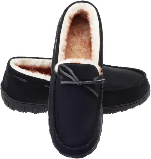 LA PLAGE Men's Moccasin Slippers Memory Foam Warm Plush House Slippers, Indoor Outdoor Comfortable Winter House Shoes