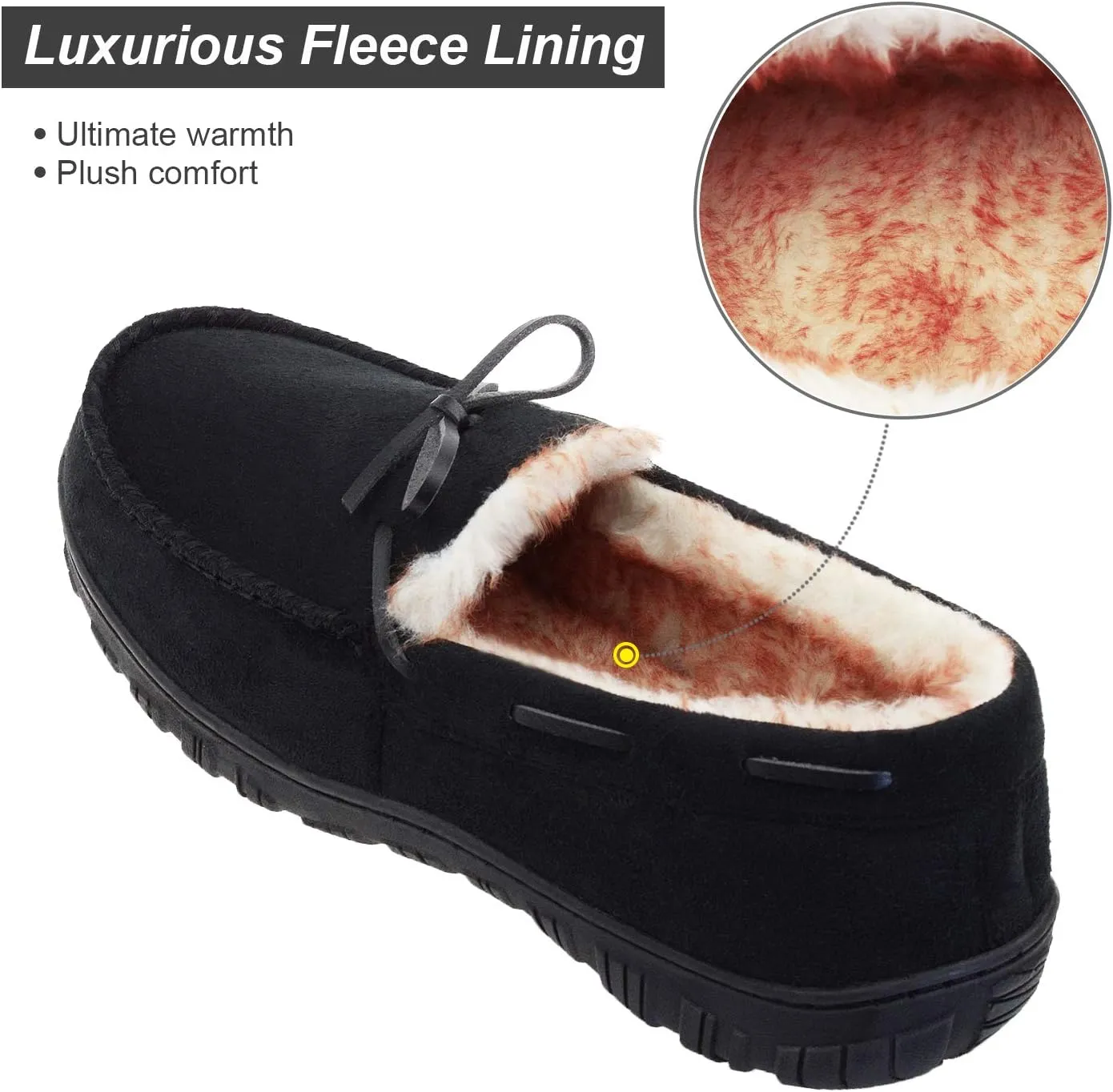 LA PLAGE Men's Moccasin Slippers Memory Foam Warm Plush House Slippers, Indoor Outdoor Comfortable Winter House Shoes