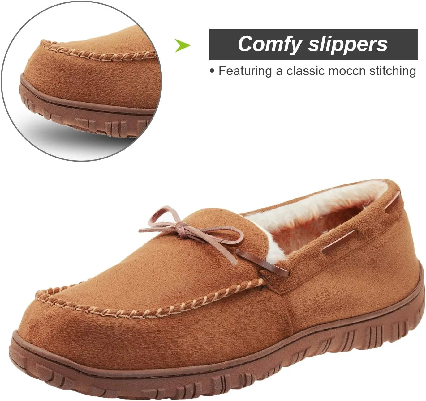 LA PLAGE Men's Moccasin Slippers Memory Foam Warm Plush House Slippers, Indoor Outdoor Comfortable Winter House Shoes