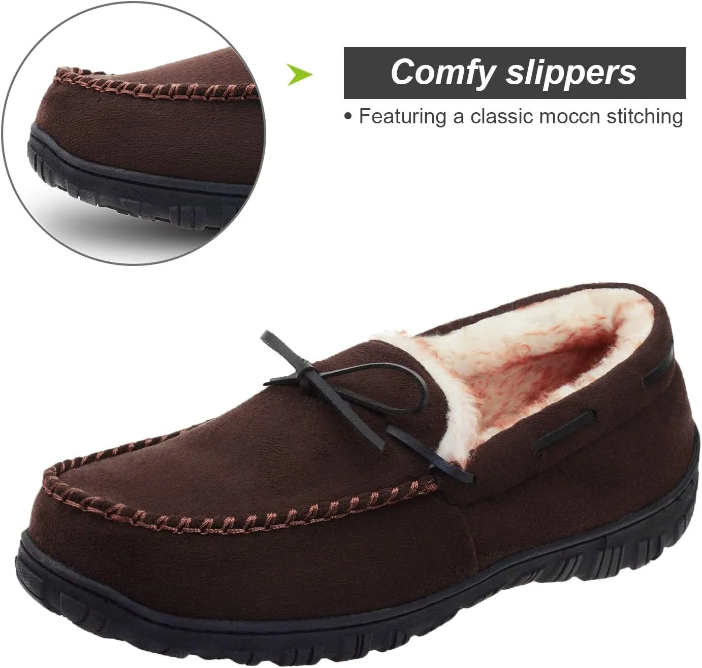 LA PLAGE Men's Moccasin Slippers Memory Foam Warm Plush House Slippers, Indoor Outdoor Comfortable Winter House Shoes