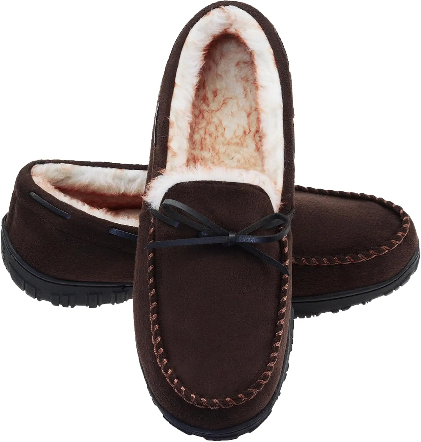 LA PLAGE Men's Moccasin Slippers Memory Foam Warm Plush House Slippers, Indoor Outdoor Comfortable Winter House Shoes