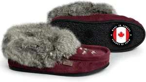 Laurentian Chief Moccasin Slippers for Woman - Orlon Beaded Slippers with Fur Trim and Padded Sole, Comfortable Indoor and Outdoor