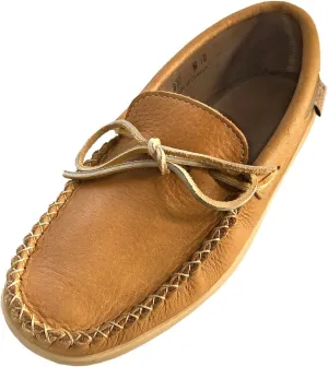 Laurentian Chief Moccasin with 8-Hole Collar for Men – Stylish and Comfortable House Slippers with Brown Rubber Sole – Leather Indoor and Outdoor Slippers