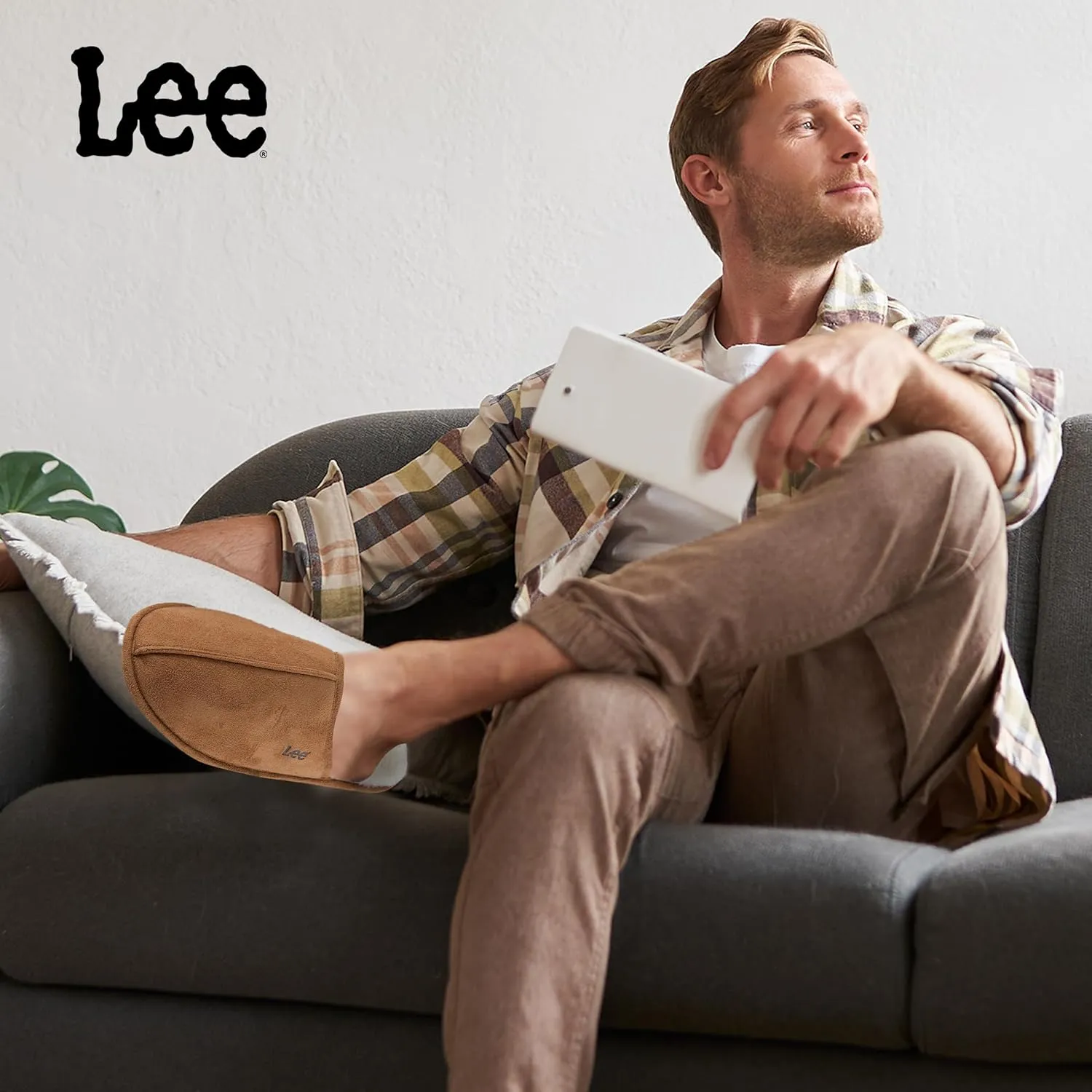 Lee Mens Slippers Gifts for Men House Slippers for Men Slip On Sherpa Fur Indoor Outdoor Casual Cozy