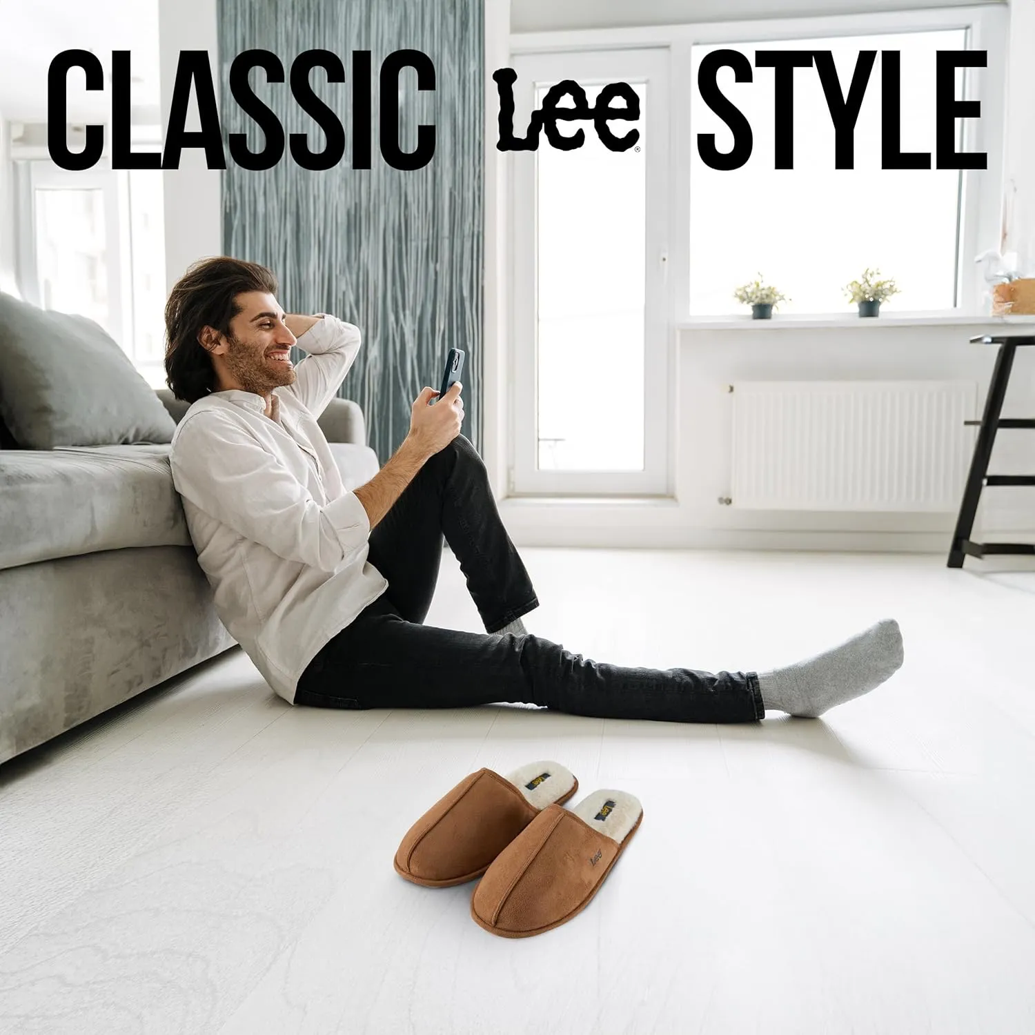 Lee Mens Slippers Gifts for Men House Slippers for Men Slip On Sherpa Fur Indoor Outdoor Casual Cozy