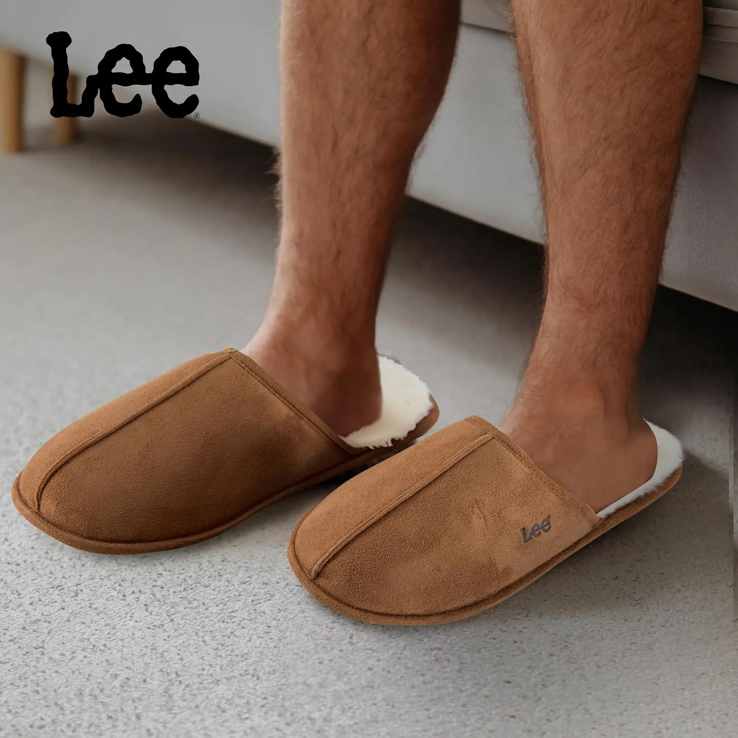 Lee Mens Slippers Gifts for Men House Slippers for Men Slip On Sherpa Fur Indoor Outdoor Casual Cozy