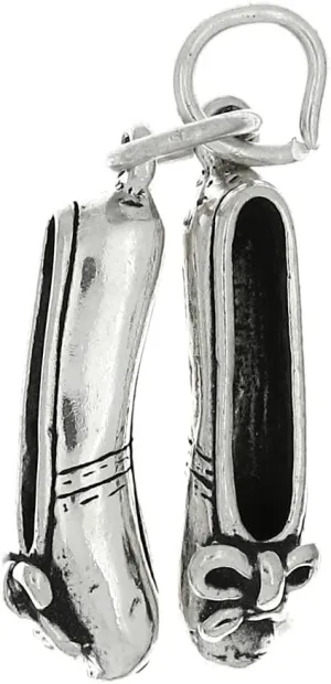 LGU Sterling Silver Oxidized 3D Pair of Ballet Slippers Ballerina Pointe Shoes Charm