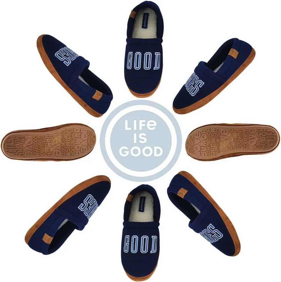 LIFE IS GOOD Men's Closed Back Moccasin Slippers, 303592M - Suede & Fleece Indoor/Outdoor Slip-Ons - Comfortable Lightweight Cozy Mocs with Rubber Soles & Cushioned Foam Available in Different Designs