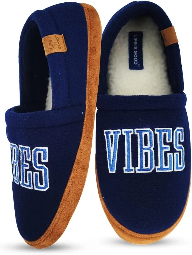 LIFE IS GOOD Men's Closed Back Moccasin Slippers, 303592M - Suede & Fleece Indoor/Outdoor Slip-Ons - Comfortable Lightweight Cozy Mocs with Rubber Soles & Cushioned Foam Available in Different Designs