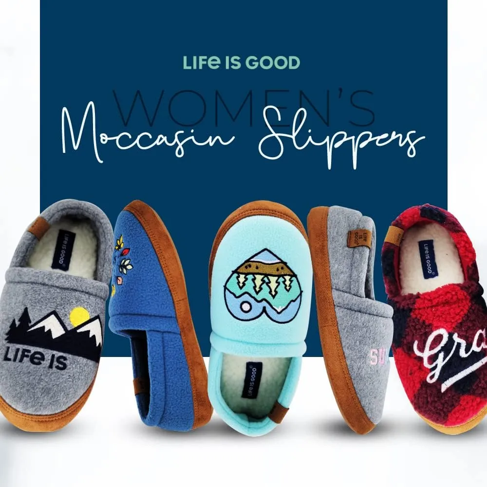 Life is Good Women's Moccasin Slippers - Suede & Fleece Closed Back Slip-Ons - Plush & Fluffy Slippers with Rubber Soles for Indoor & Outdoor Use Stylish & Comfortable Available in Different Designs