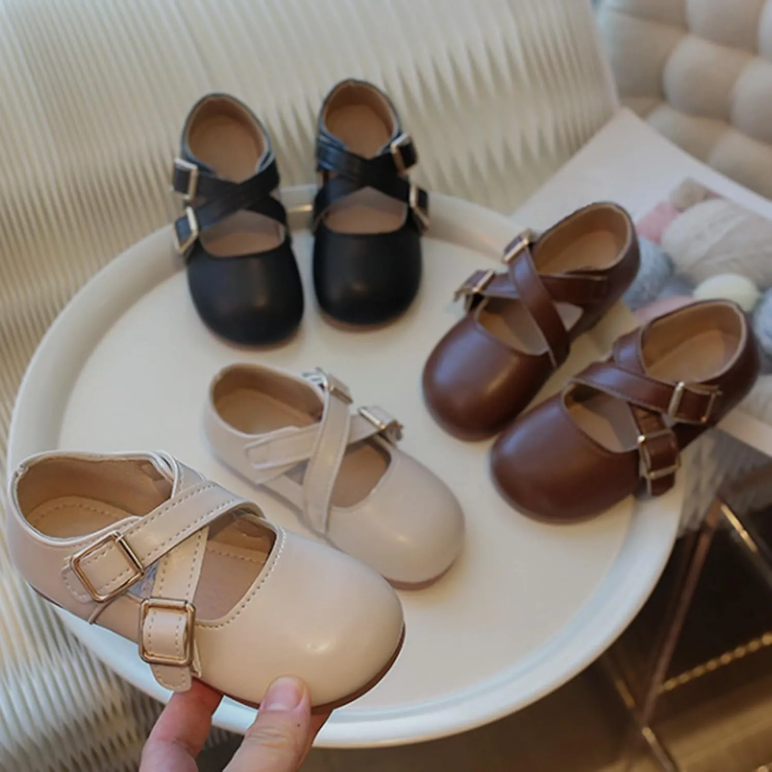 Little Girls Buckle Strap Mary Jane School Uniform Shoes Moccasi𝐧s Dress Flat𝐬 Toddler Princess Soft Sole Shoes