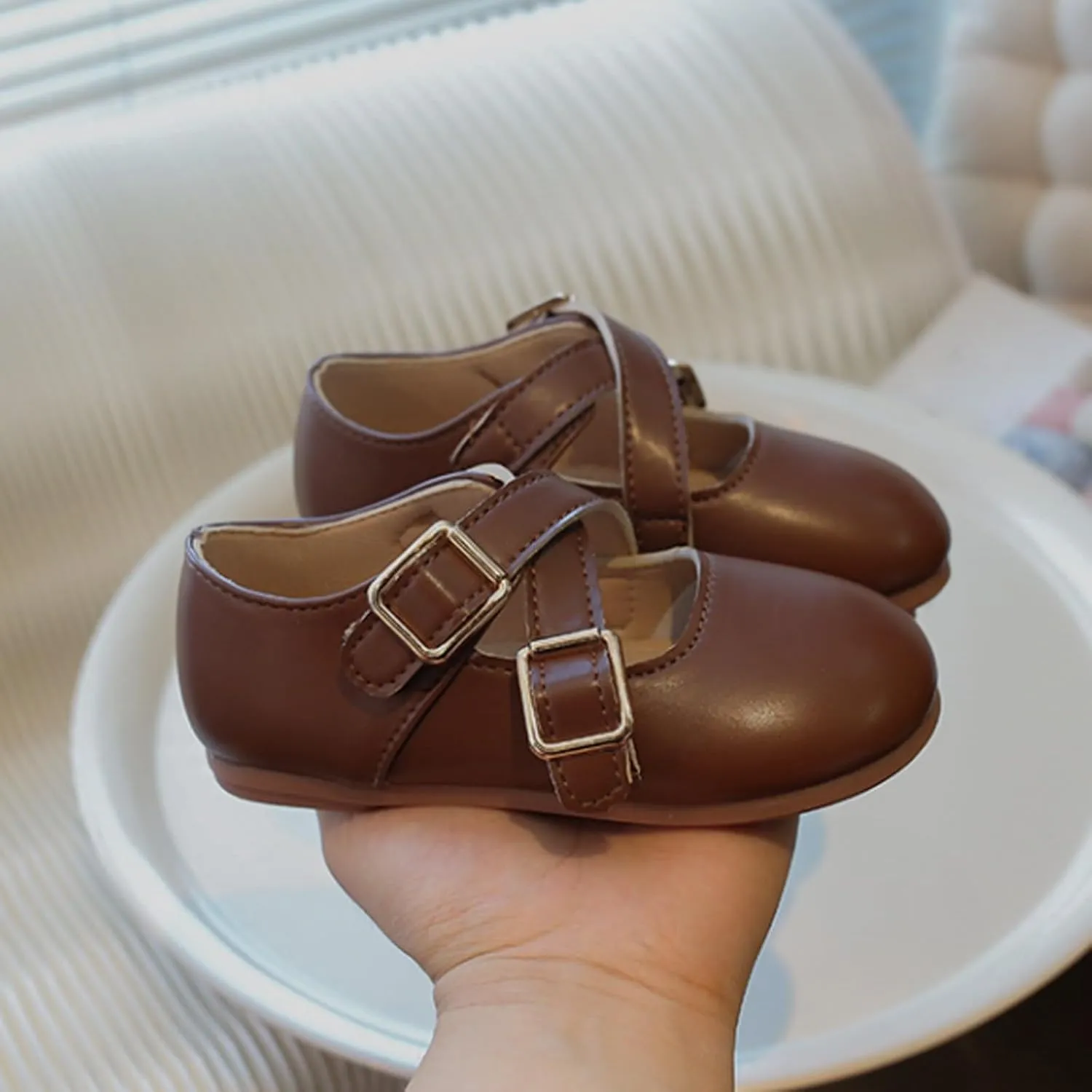 Little Girls Buckle Strap Mary Jane School Uniform Shoes Moccasi𝐧s Dress Flat𝐬 Toddler Princess Soft Sole Shoes
