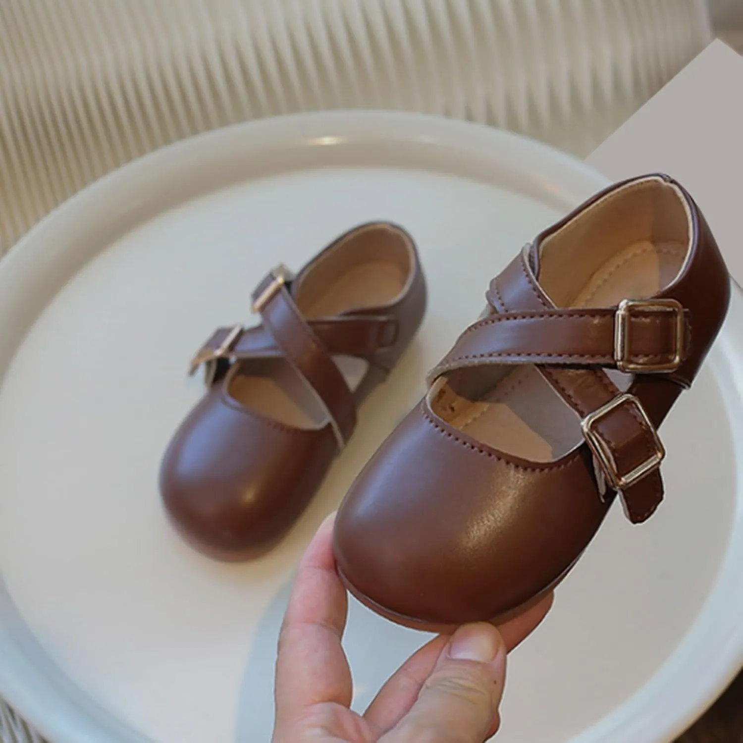 Little Girls Buckle Strap Mary Jane School Uniform Shoes Moccasi𝐧s Dress Flat𝐬 Toddler Princess Soft Sole Shoes