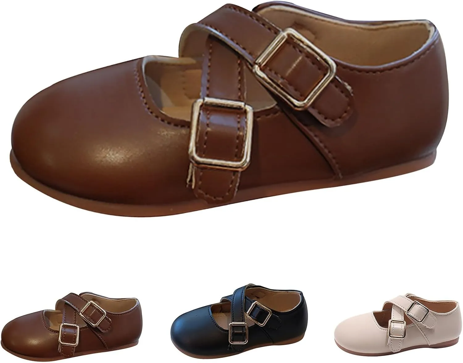 Little Girls Buckle Strap Mary Jane School Uniform Shoes Moccasi𝐧s Dress Flat𝐬 Toddler Princess Soft Sole Shoes