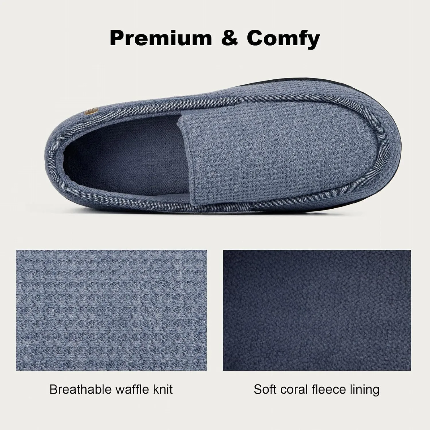 LongBay Men's Memory Foam Loafer Slippers Cozy Waffle Knit Slip on Moc House Shoes for Indoor Outdoor