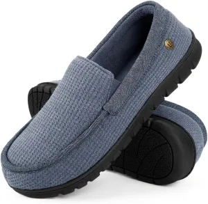 LongBay Men's Memory Foam Loafer Slippers Cozy Waffle Knit Slip on Moc House Shoes for Indoor Outdoor
