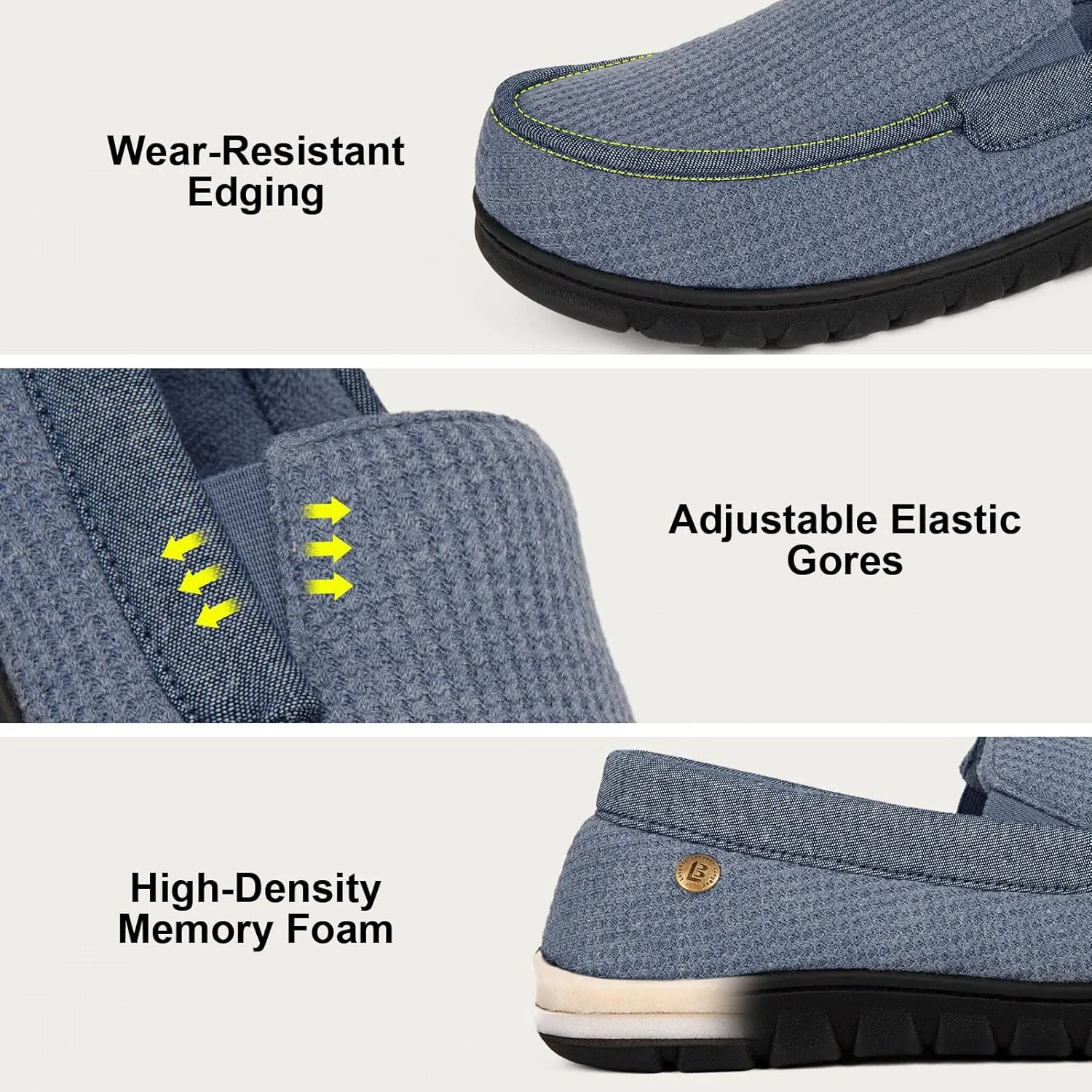 LongBay Men's Memory Foam Loafer Slippers Cozy Waffle Knit Slip on Moc House Shoes for Indoor Outdoor