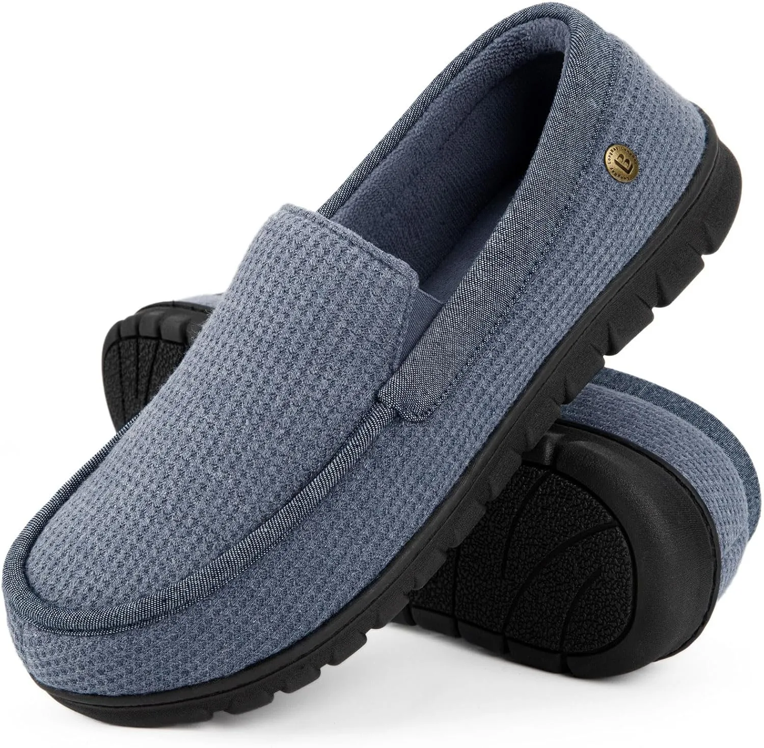 LongBay Men's Memory Foam Loafer Slippers Cozy Waffle Knit Slip on Moc House Shoes for Indoor Outdoor
