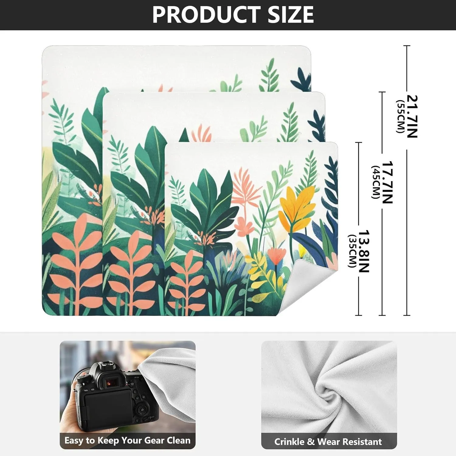 Lovely and Artistic Flower Beds Self-Adhesive Magic Cloth Makeup Bag, Portable Protective Cosmetic Pouch, Camera Lens Wrap, Scratch-Resistant Travel Organizer