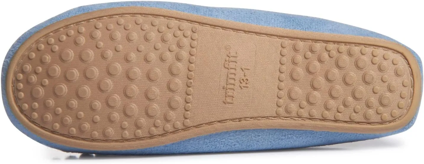 Lucky Brand Girls Plush Glitter Bow Moccasin Slippers, Rubber Sole Indoor Outdoor House Shoes, Kids Bedroom Slipper Moccasins