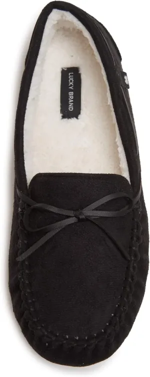 Lucky Brand Mens Micro-Suede Moccasin Slippers with Faux Sherpa Lining