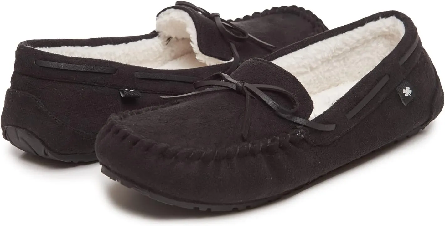 Lucky Brand Mens Micro-Suede Moccasin Slippers with Faux Sherpa Lining