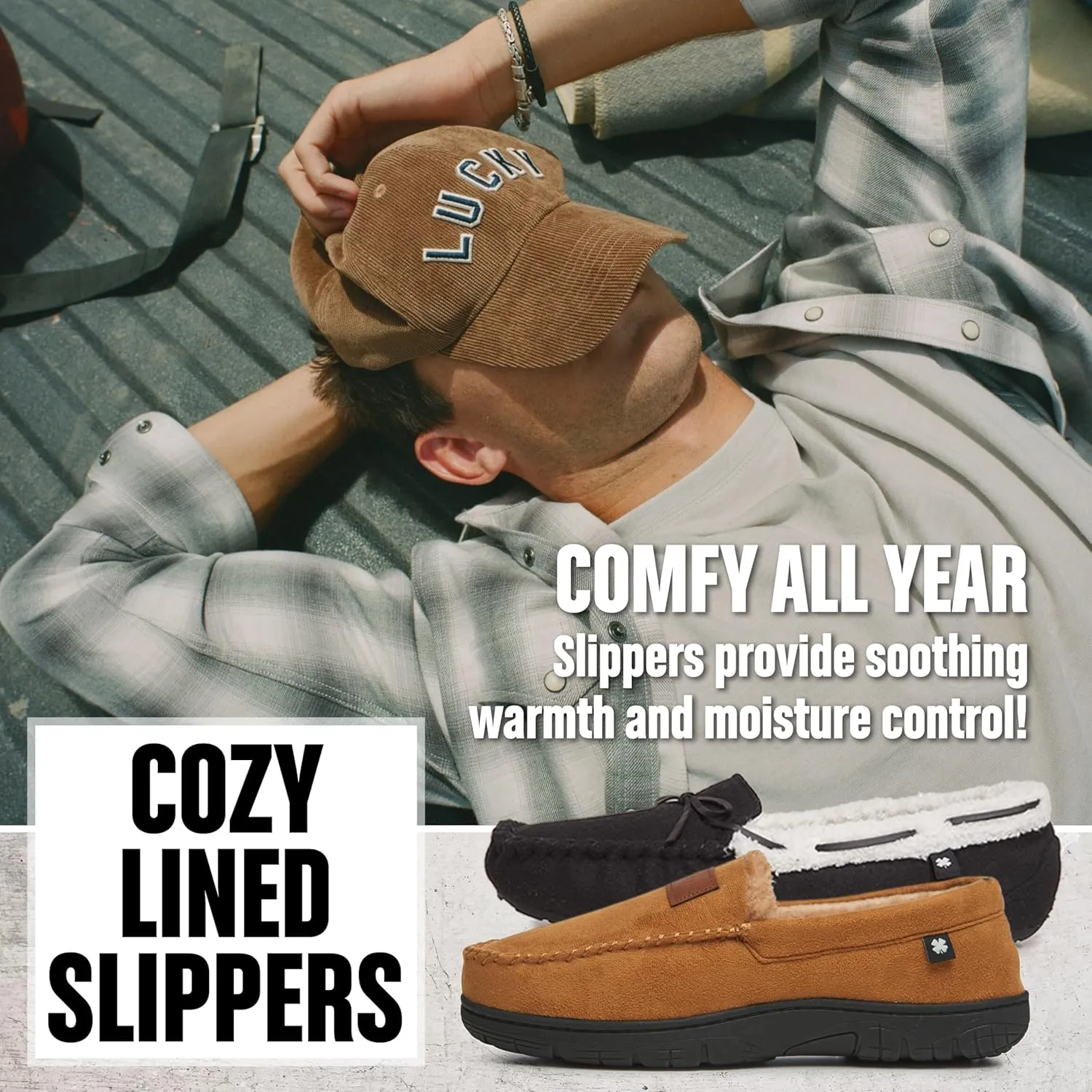 Lucky Brand Men's Moccasin Slippers – Cozy Indoor Footwear with Soft Lining