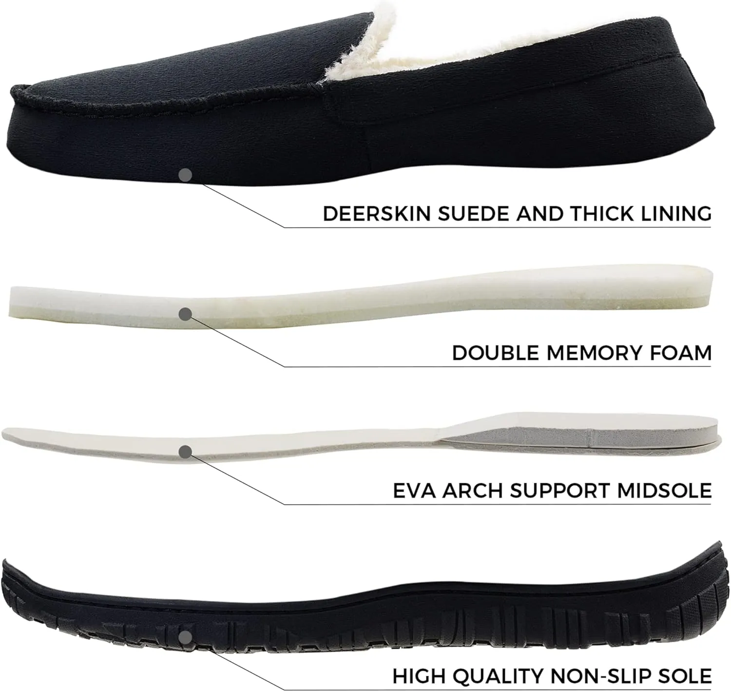 Lulex Moccasins for Men House Slippers Indoor Outdoor Plush Mens Bedroom Shoes with Hard Sole