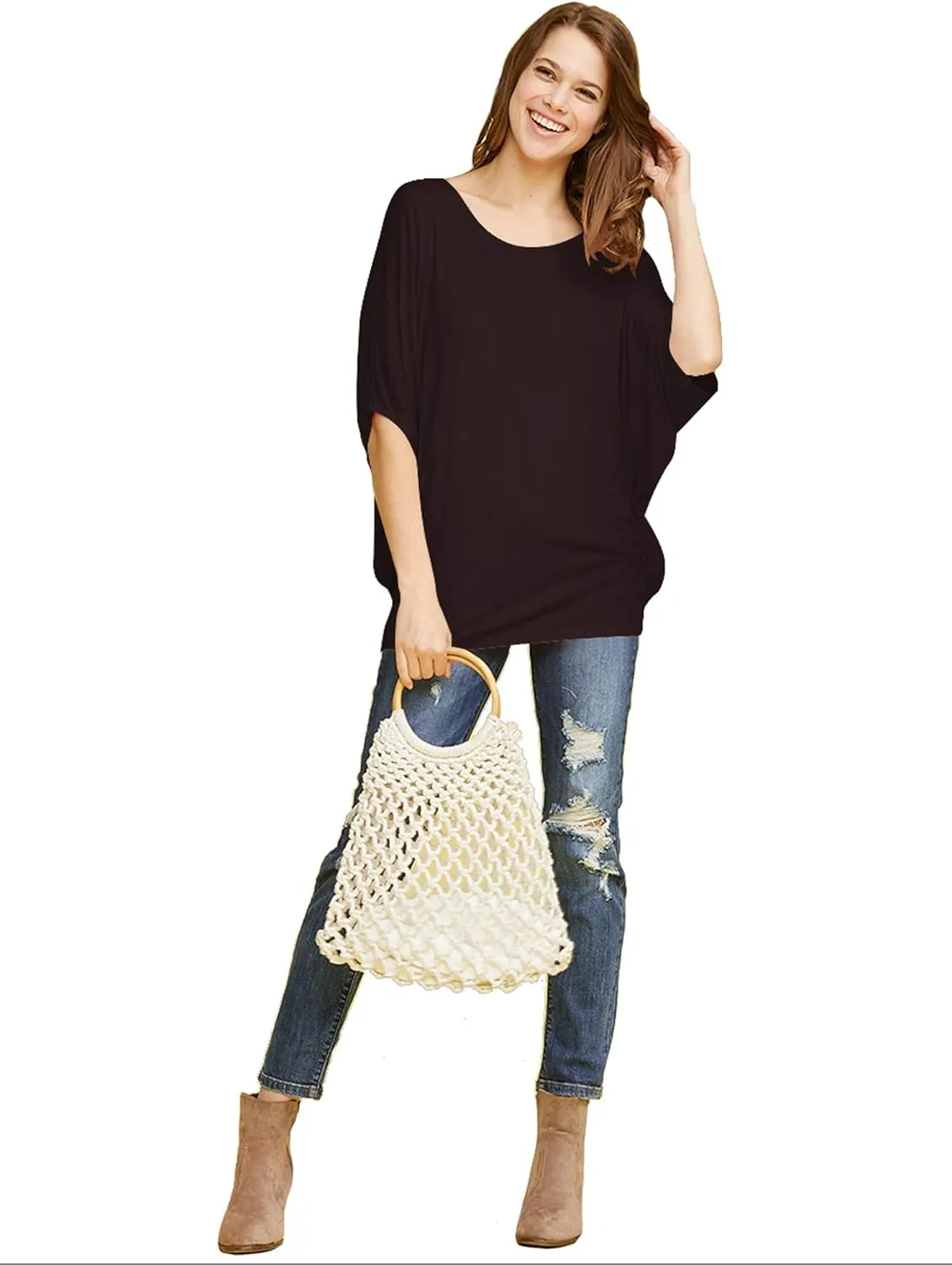 Made By Johnny Women's Scoop Neck Half Sleeve Batwing Dolman Top - Plus Size