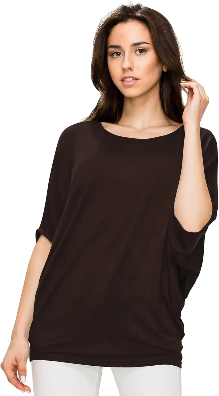 Made By Johnny Women's Scoop Neck Half Sleeve Batwing Dolman Top - Plus Size