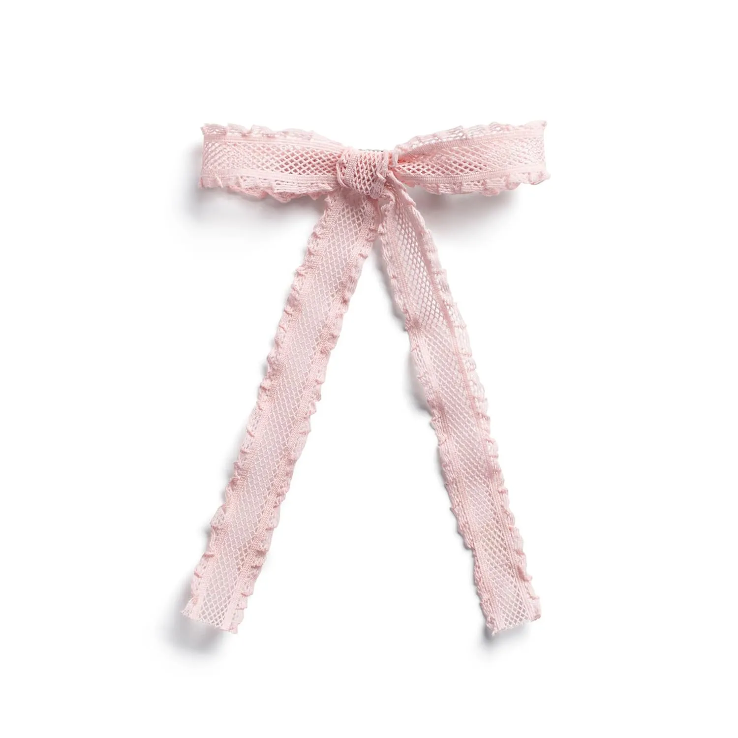 Mae Lattice Lace Long Tail Clip - Ballet Slipper, Handcrafted Bow Knot Tail with Self-Textured Silhouette, Alligator Clip for Secure Hold