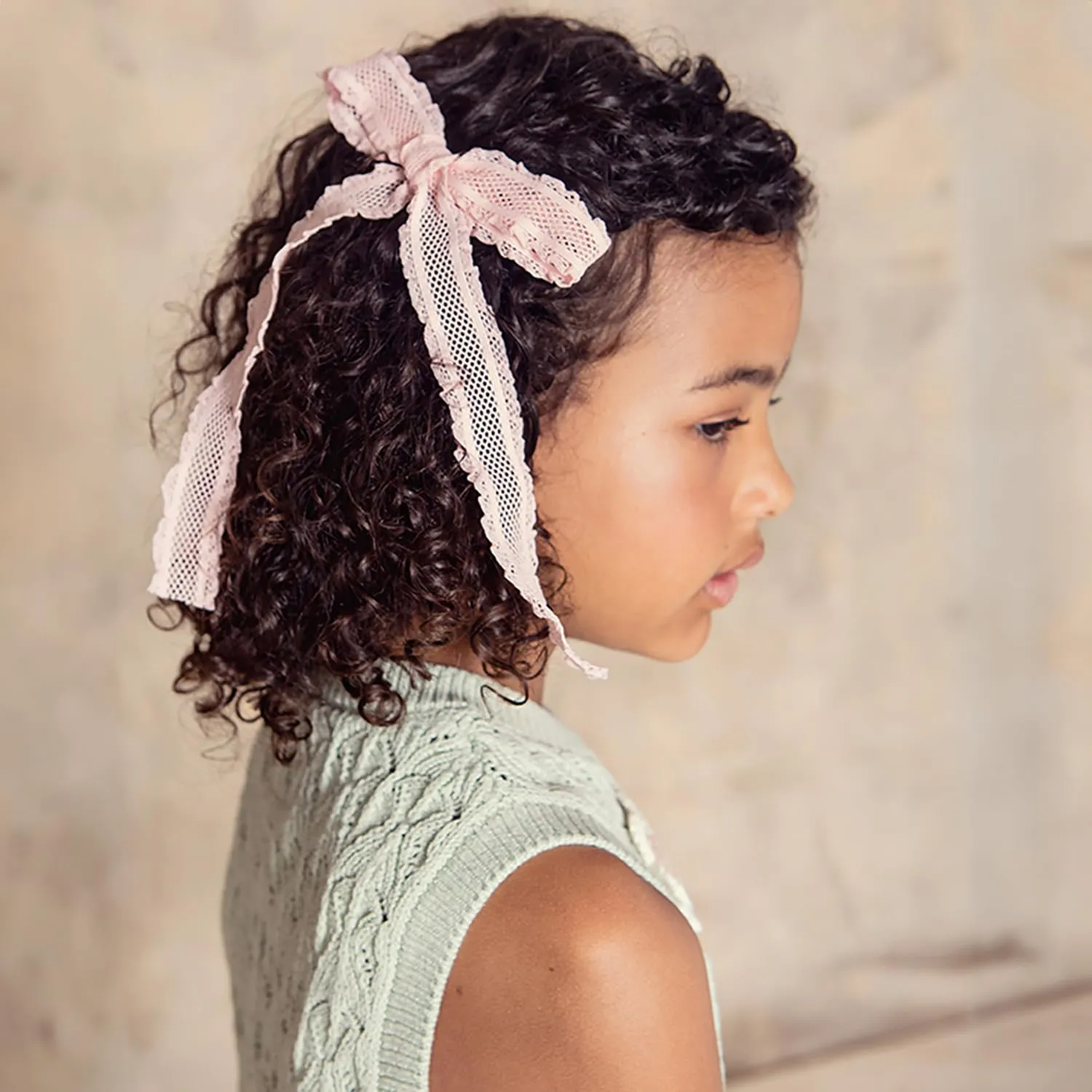 Mae Lattice Lace Long Tail Clip - Ballet Slipper, Handcrafted Bow Knot Tail with Self-Textured Silhouette, Alligator Clip for Secure Hold
