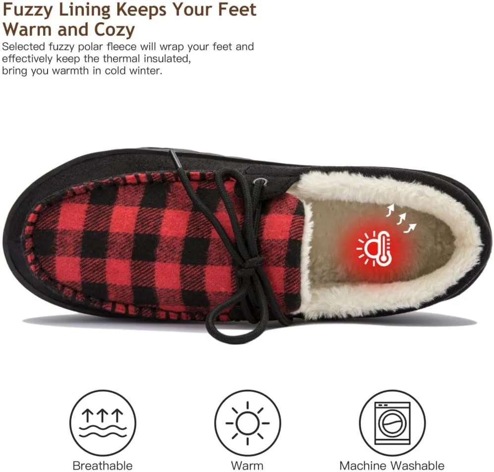 MAINCH Mens Moccasin Slippers with Memory Foam Insoles Warm Furry Lining Indoor Outdoor Size 7-16