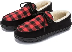 MAINCH Mens Moccasin Slippers with Memory Foam Insoles Warm Furry Lining Indoor Outdoor Size 7-16