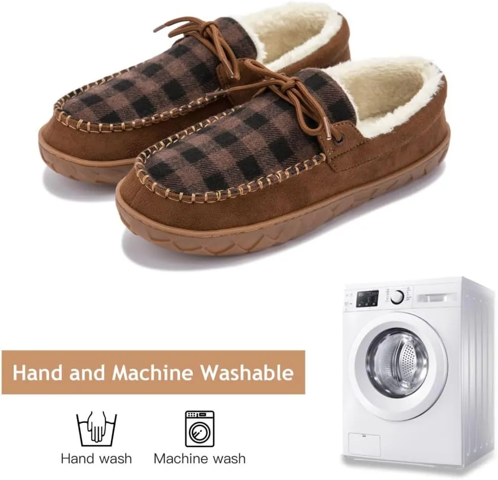MAINCH Mens Moccasin Slippers with Memory Foam Insoles Warm Furry Lining Indoor Outdoor Size 7-16