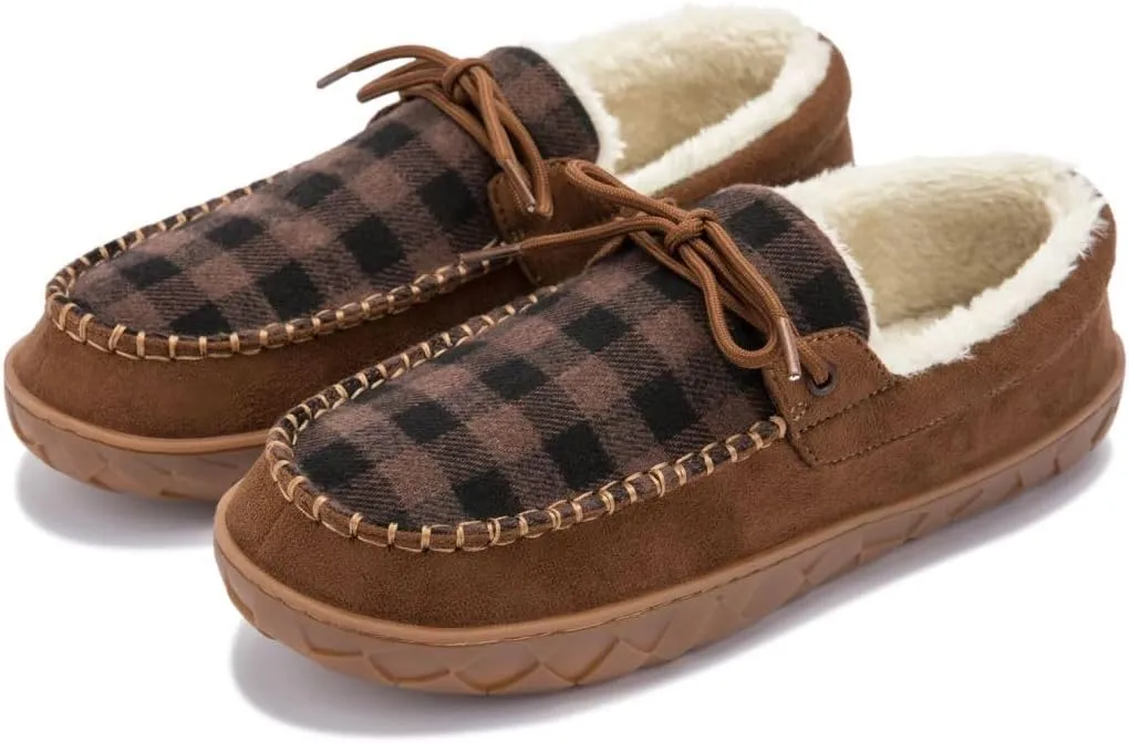 MAINCH Mens Moccasin Slippers with Memory Foam Insoles Warm Furry Lining Indoor Outdoor Size 7-16