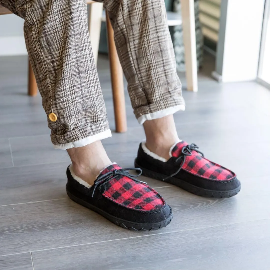 MAINCH Mens Moccasin Slippers with Memory Foam Insoles Warm Furry Lining Indoor Outdoor Size 7-16
