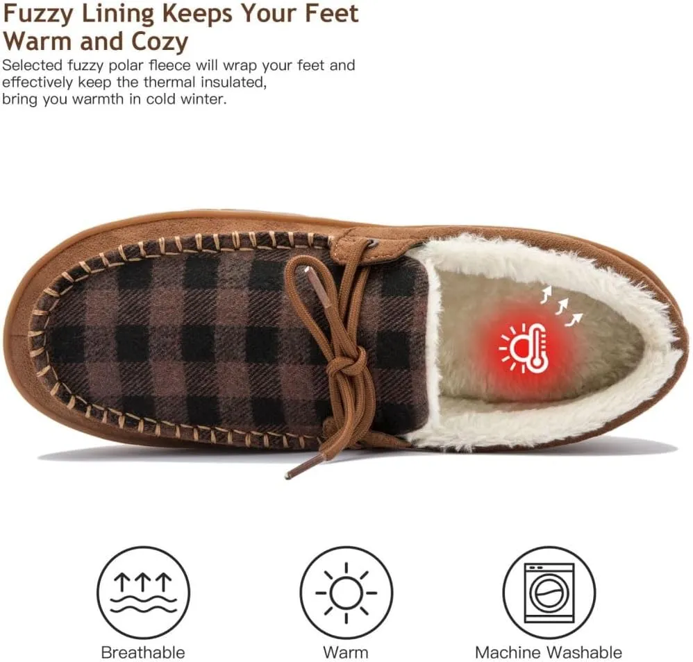 MAINCH Mens Moccasin Slippers with Memory Foam Insoles Warm Furry Lining Indoor Outdoor Size 7-16