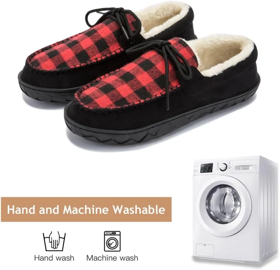 MAINCH Mens Moccasin Slippers with Memory Foam Insoles Warm Furry Lining Indoor Outdoor Size 7-16