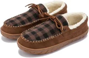 MAINCH Mens Moccasin Slippers with Memory Foam Insoles Warm Furry Lining Indoor Outdoor Size 7-16