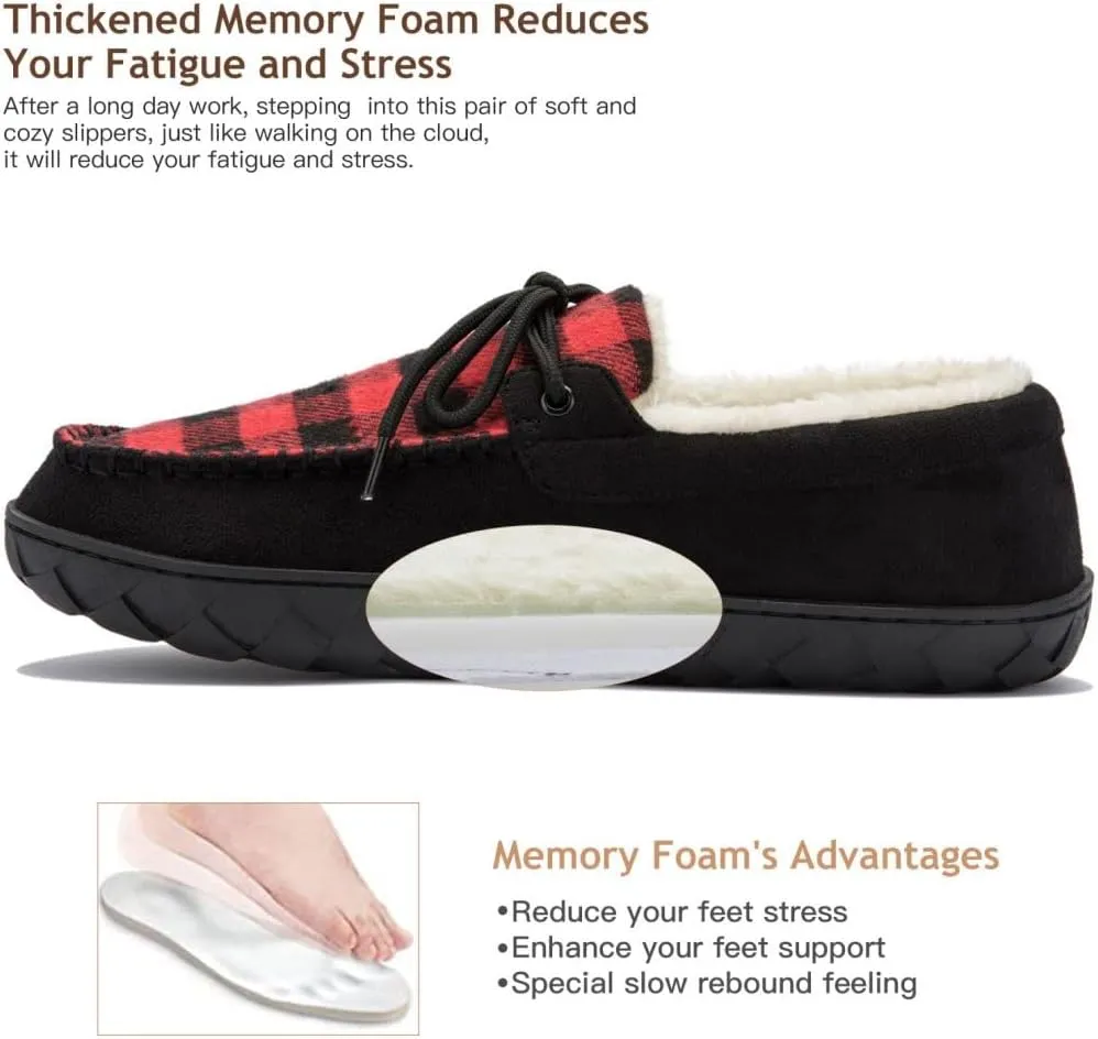 MAINCH Mens Moccasin Slippers with Memory Foam Insoles Warm Furry Lining Indoor Outdoor Size 7-16
