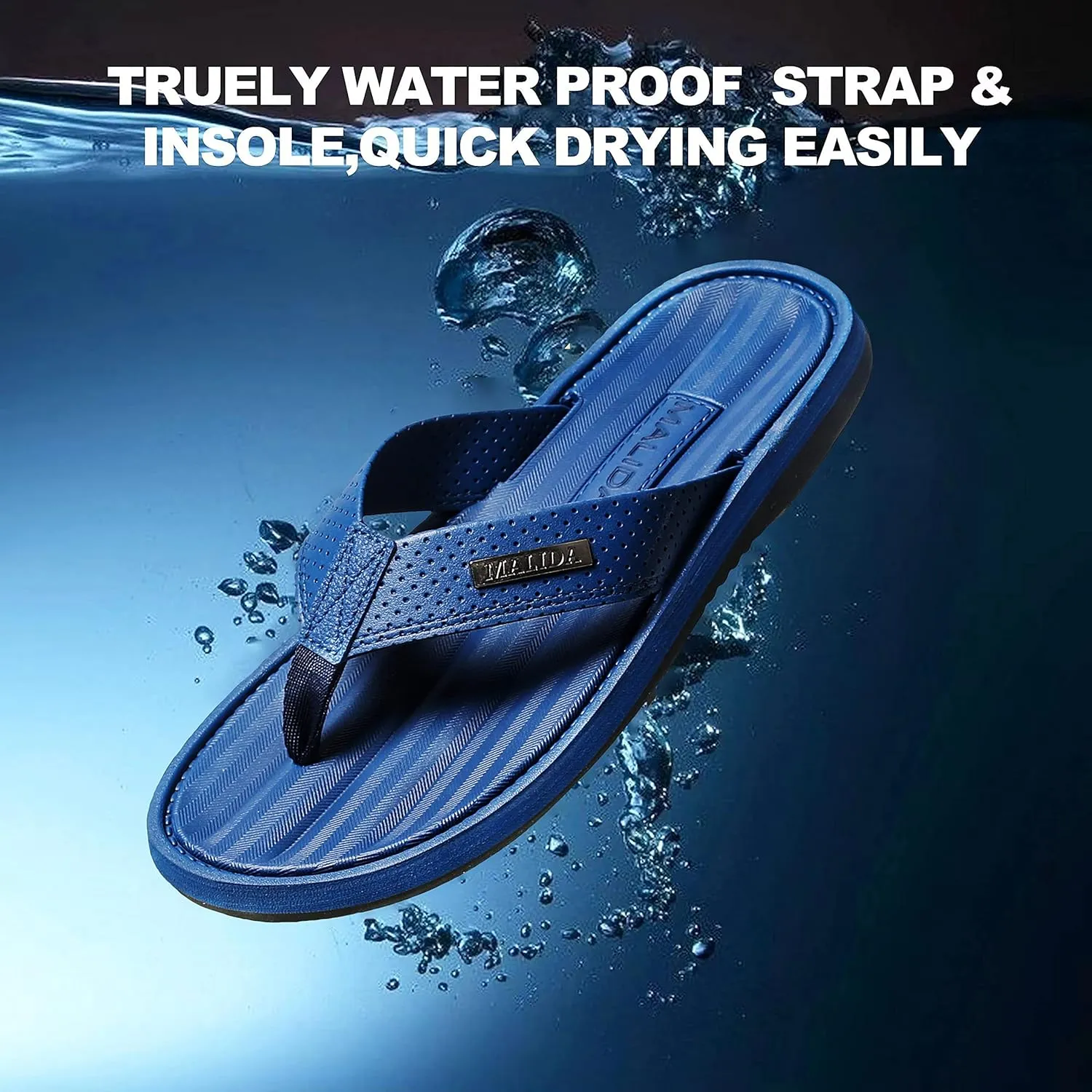 MALIDA Mens Flip Flops Non-Slip Bathroom Shower Shoes Waterproof Cushion foam Indoor and Outdoor Thong Sandals